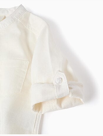 Chemise à manches longues en lin et coton avec col mao