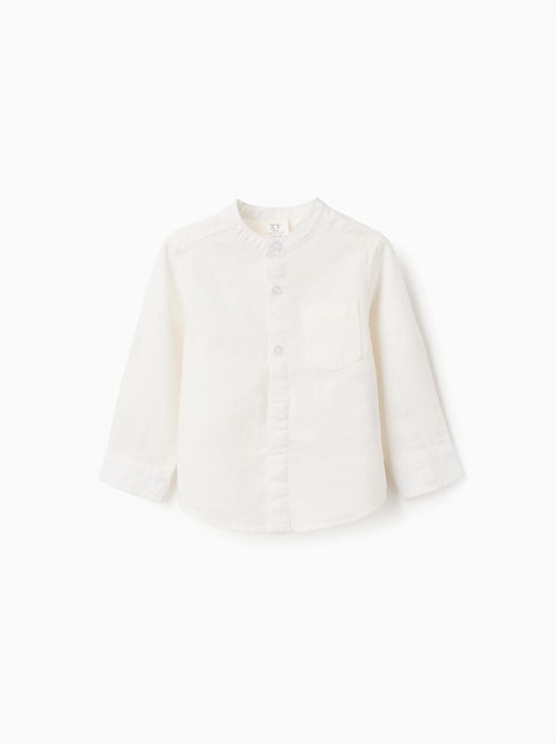 Chemise à manches longues en lin et coton avec col mao - Kiabi