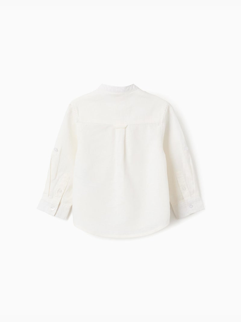 Chemise à manches longues en lin et coton avec col mao Blanc - Kiabi