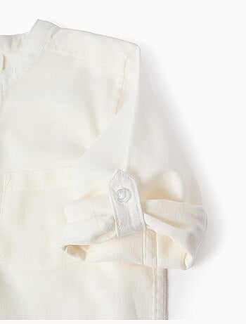 Chemise à manches longues en lin et coton avec col mao