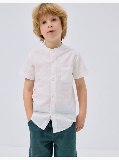 Chemise à manches longues en lin et coton avec col mao - Kiabi