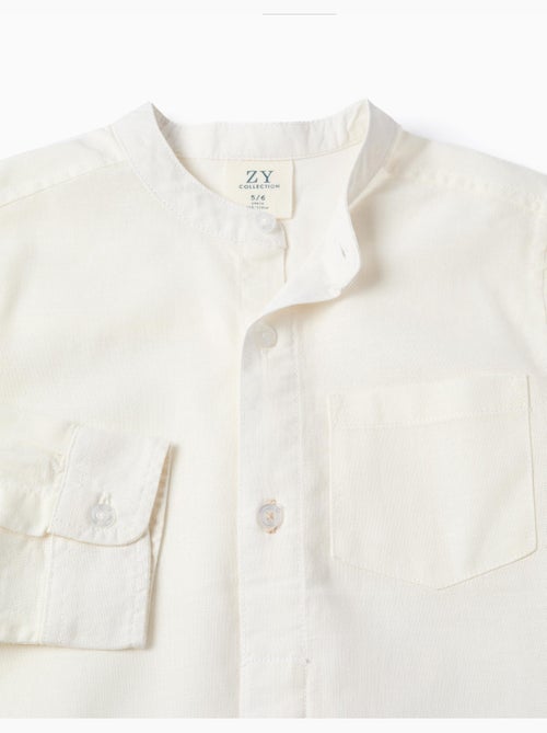 Chemise à manches longues en lin et coton avec col mao - Kiabi