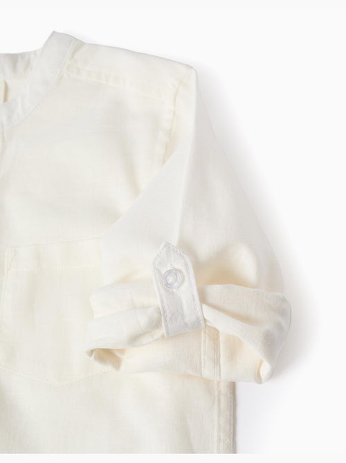 Chemise à manches longues en lin et coton avec col mao - Kiabi