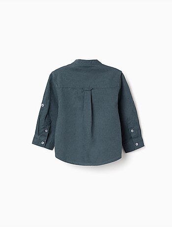 Chemise à manches longues en lin et coton avec col mao