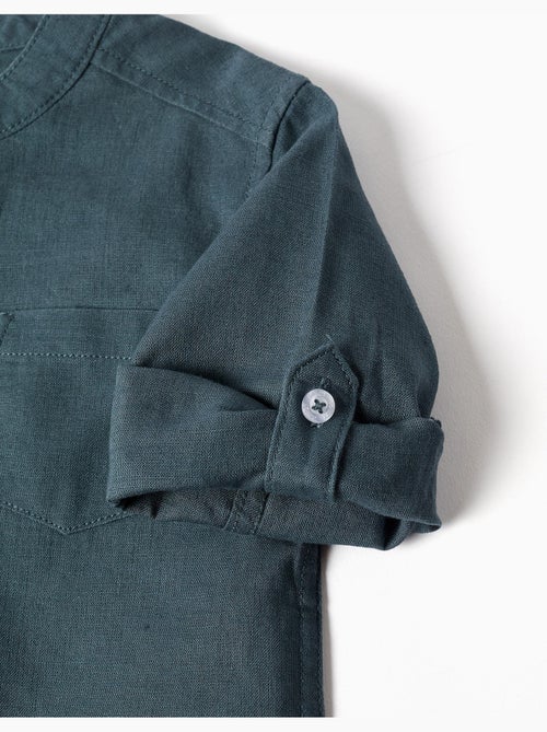 Chemise à manches longues en lin et coton avec col mao - Kiabi