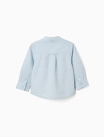 Chemise à manches longues en lin et coton avec col mao