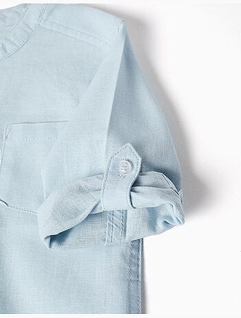 Chemise à manches longues en lin et coton avec col mao