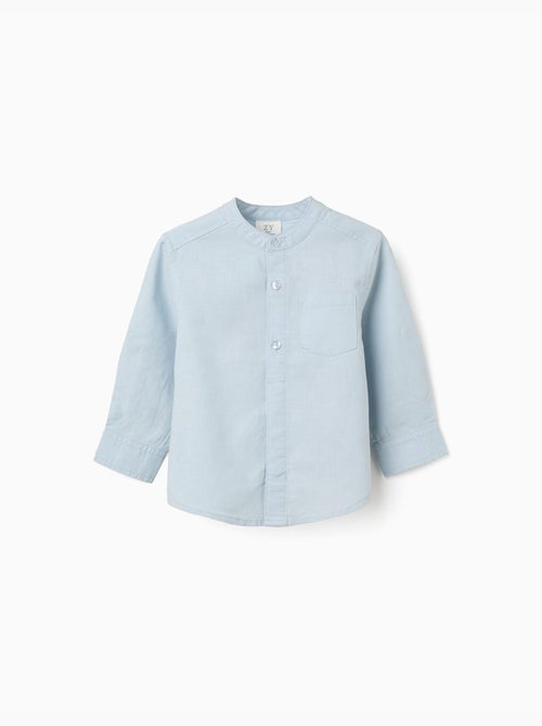 Chemise à manches longues en lin et coton avec col mao - Kiabi