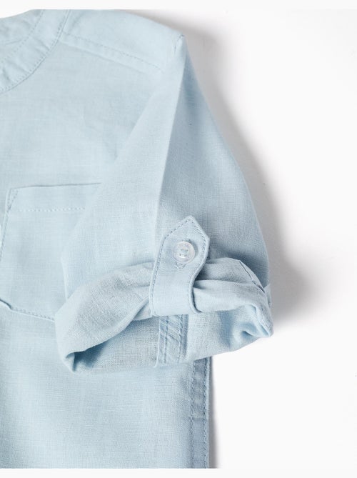 Chemise à manches longues en lin et coton avec col mao - Kiabi