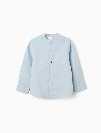 Chemise à manches longues en lin et coton avec col mao