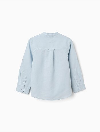 Chemise à manches longues en lin et coton avec col mao