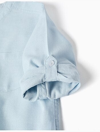 Chemise à manches longues en lin et coton avec col mao