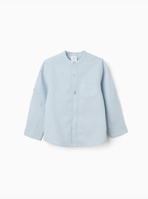 Chemise à manches longues en lin et coton avec col mao - Kiabi