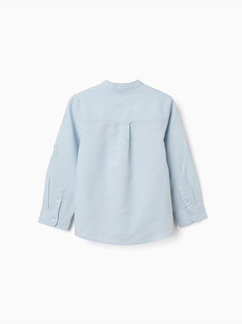 Chemise à manches longues en lin et coton avec col mao - Kiabi