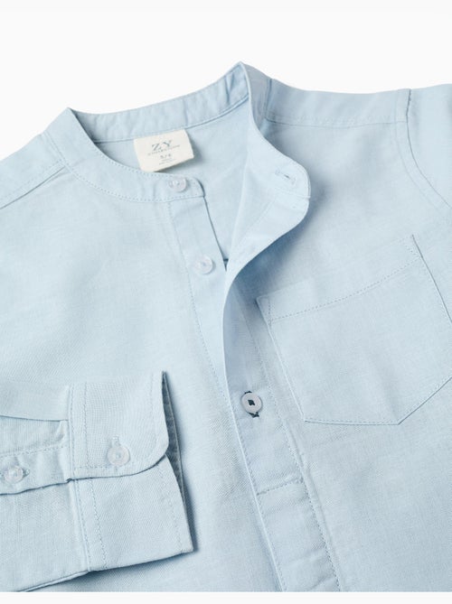 Chemise à manches longues en lin et coton avec col mao - Kiabi