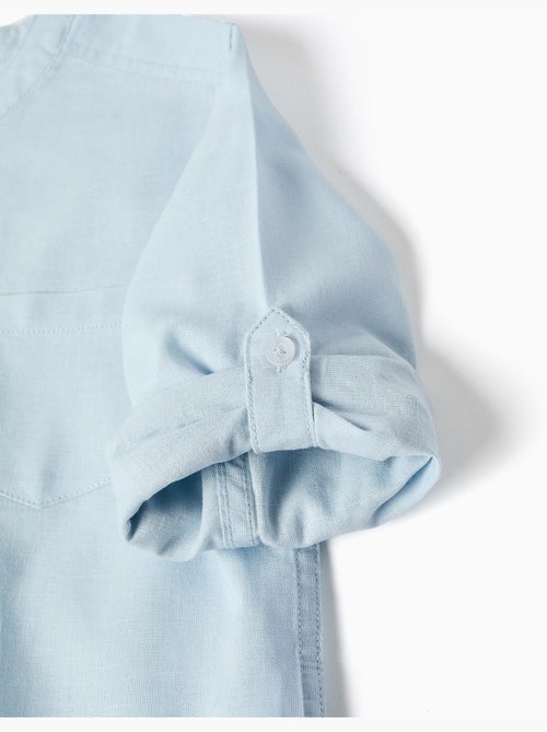 Chemise à manches longues en lin et coton avec col mao - Kiabi