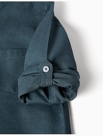 Chemise à manches longues en lin et coton avec col mao