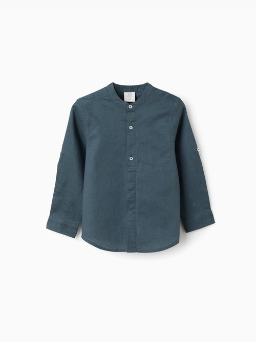 Chemise à manches longues en lin et coton avec col mao - Kiabi