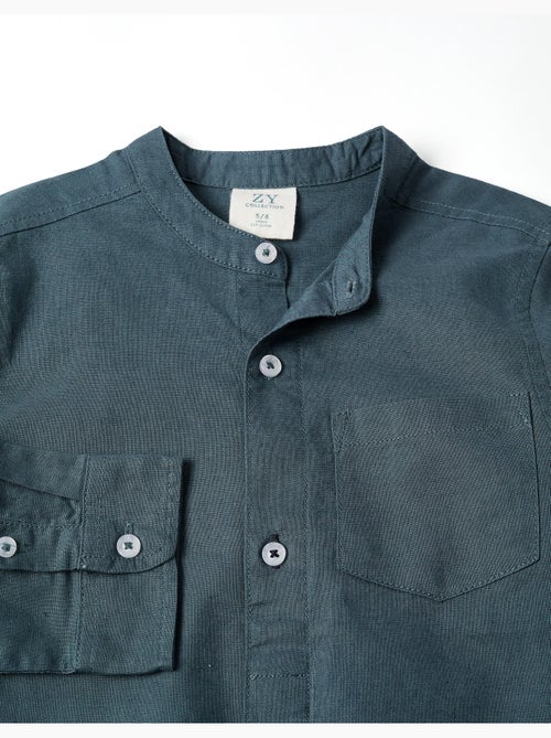 Chemise à manches longues en lin et coton avec col mao - Kiabi