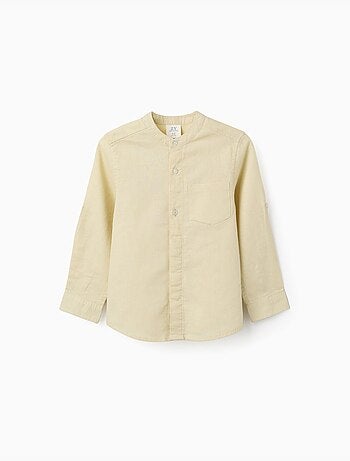 Chemise à manches longues en lin et coton avec col mao