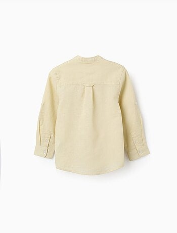 Chemise à manches longues en lin et coton avec col mao