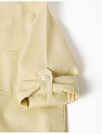 Chemise à manches longues en lin et coton avec col mao