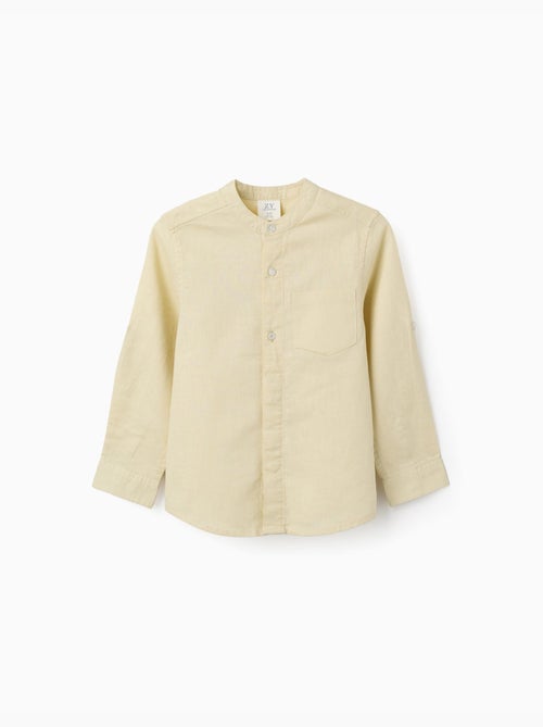 Chemise à manches longues en lin et coton avec col mao - Kiabi