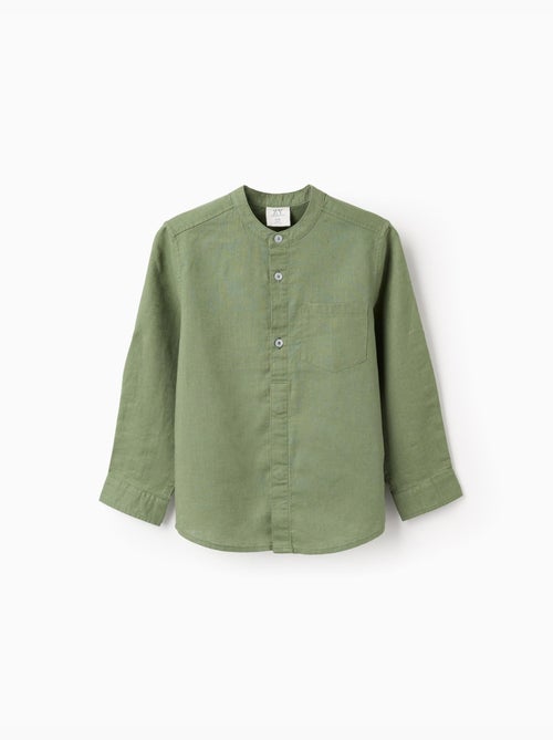 Chemise à manches longues en lin et coton avec col mao - Kiabi