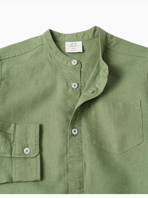 Chemise à manches longues en lin et coton avec col mao - Kiabi