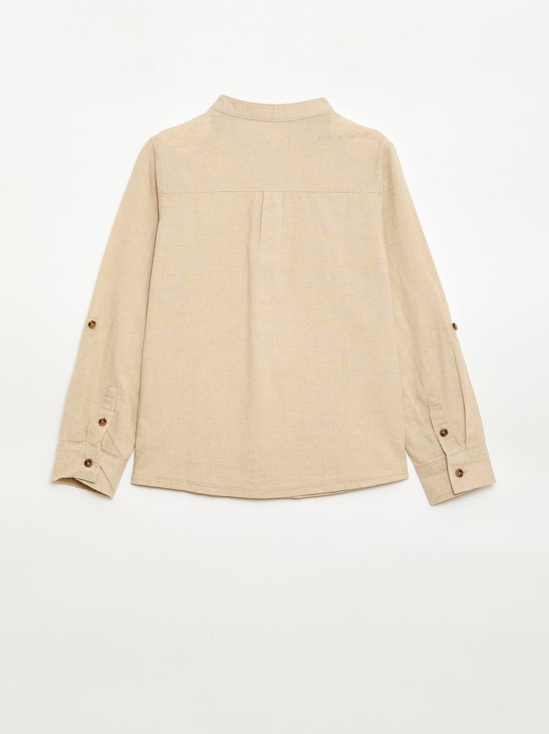 Chemise à manches longues en lin et coton Beige - Kiabi