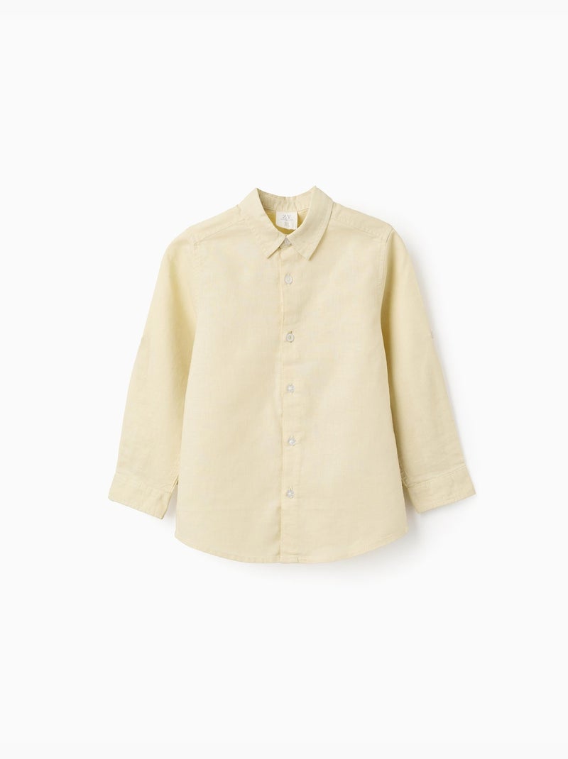 Chemise à manches longues en lin et coton Jaune clair - Kiabi