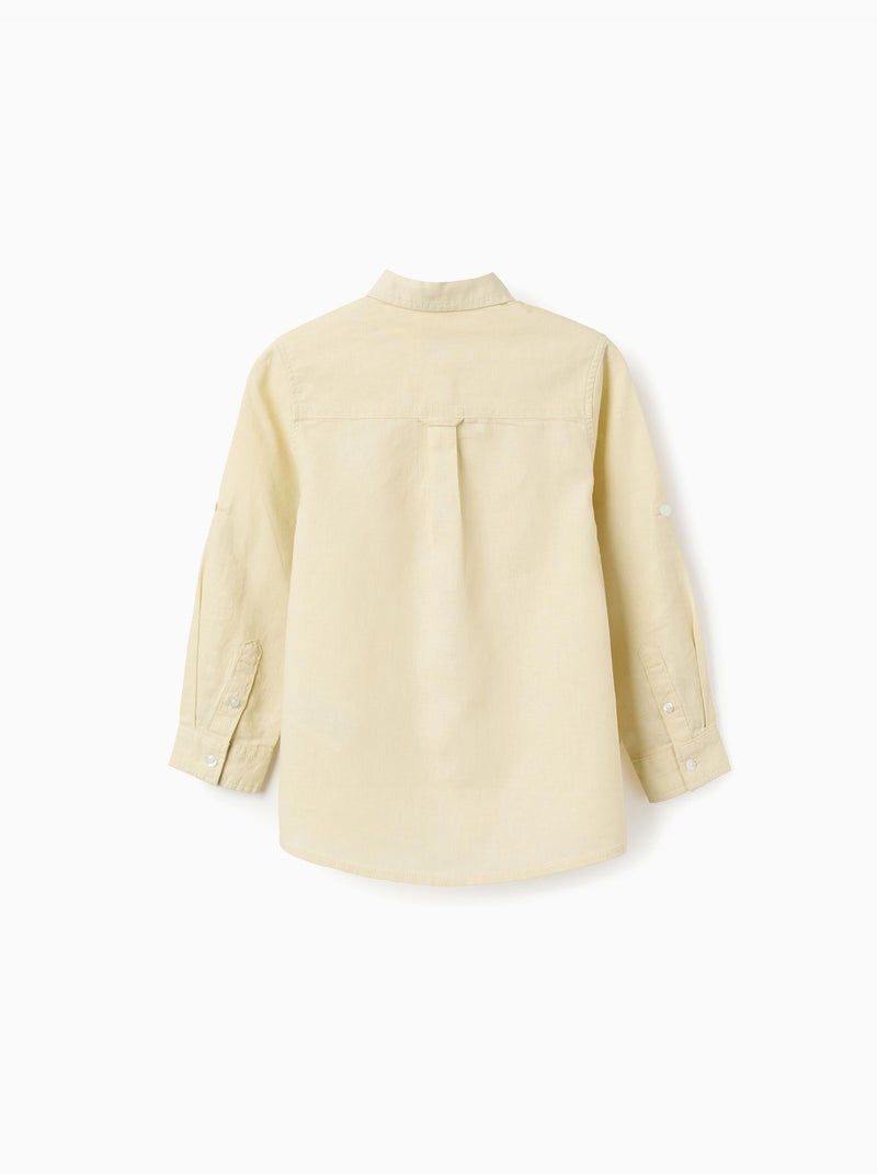 Chemise à manches longues en lin et coton Jaune clair - Kiabi