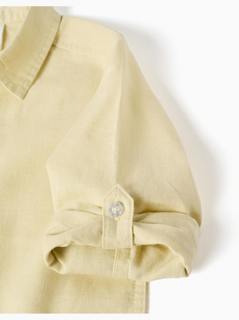 Chemise à manches longues en lin et coton Jaune clair - Kiabi