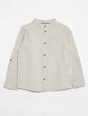 Chemise à manches longues en lin et coton