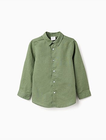 Chemise à manches longues en lin et coton