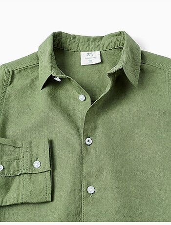 Chemise à manches longues en lin et coton