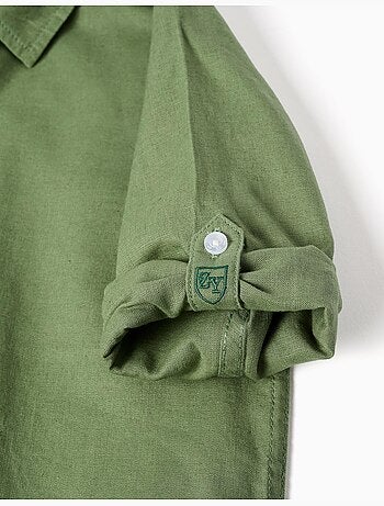 Chemise à manches longues en lin et coton