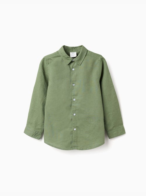 Chemise à manches longues en lin et coton - Kiabi