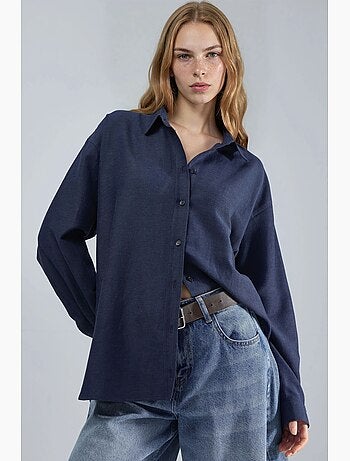 Chemise à manches longues en lin mélangé avec fermeture boutonnée hiccup