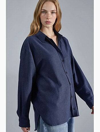 Chemise à manches longues en lin mélangé avec fermeture boutonnée hiccup