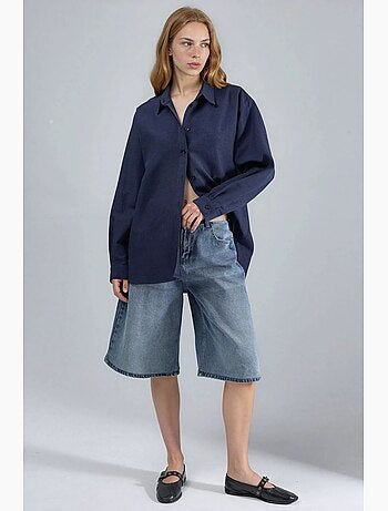 Chemise à manches longues en lin mélangé avec fermeture boutonnée hiccup