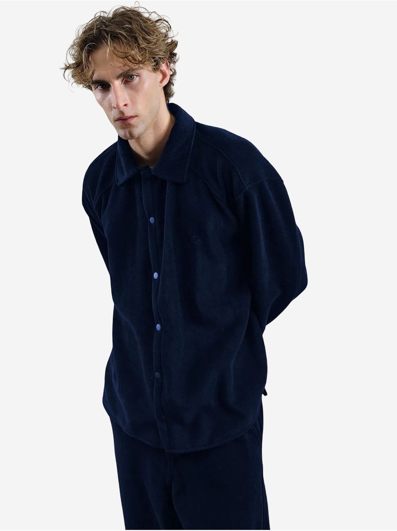 Chemise à manches longues en maille texturée avec fermeture boutonnée giesto Bleu marine - Kiabi