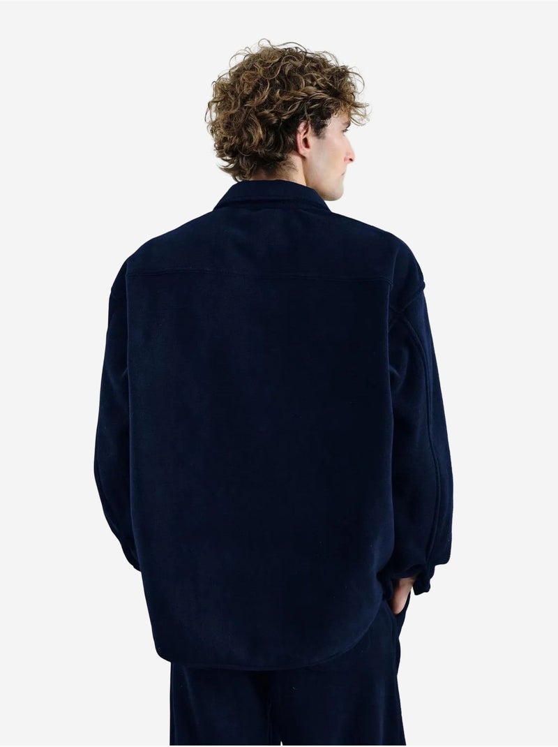 Chemise à manches longues en maille texturée avec fermeture boutonnée giesto Bleu marine - Kiabi