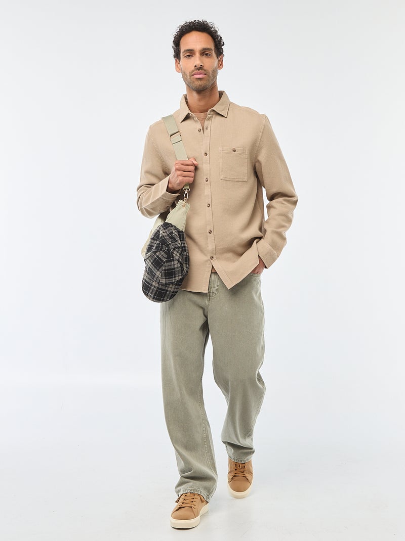 Chemise à manches longues en matière gaufrée Beige - Kiabi