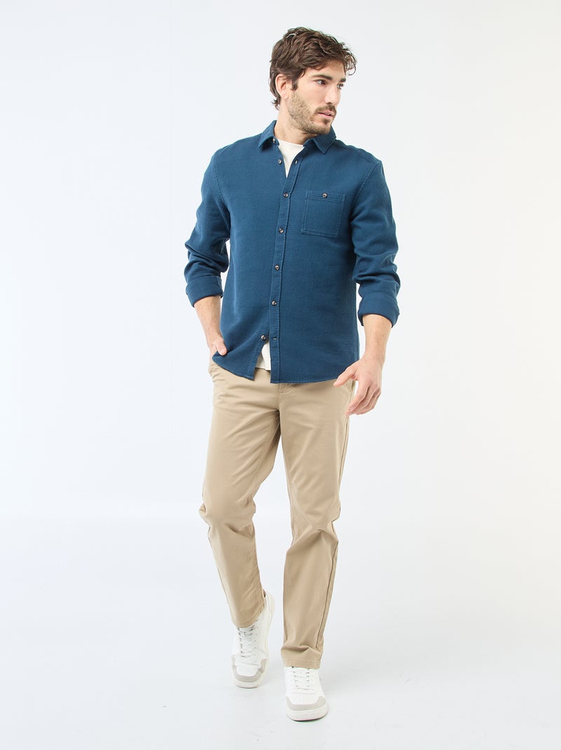 Chemise à manches longues en matière gaufrée Bleu - Kiabi