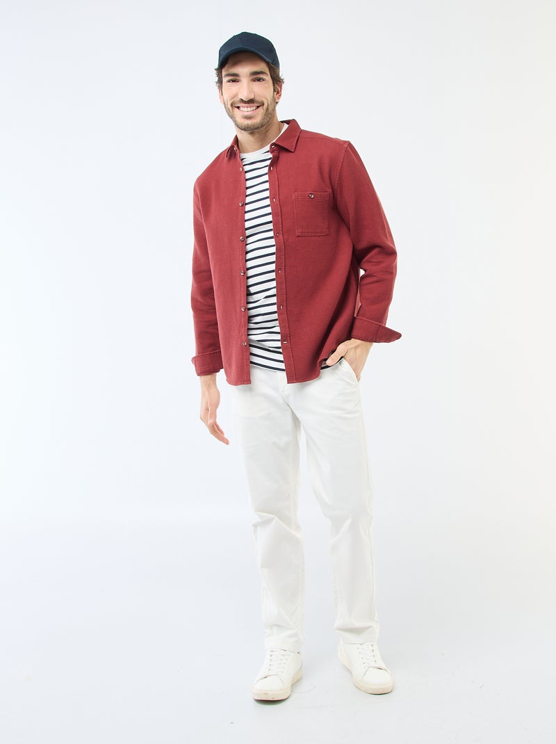 Chemise à manches longues en matière gaufrée Rouge - Kiabi