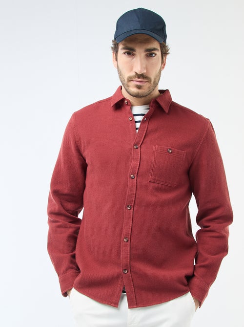 Chemise à manches longues en matière gaufrée - Kiabi