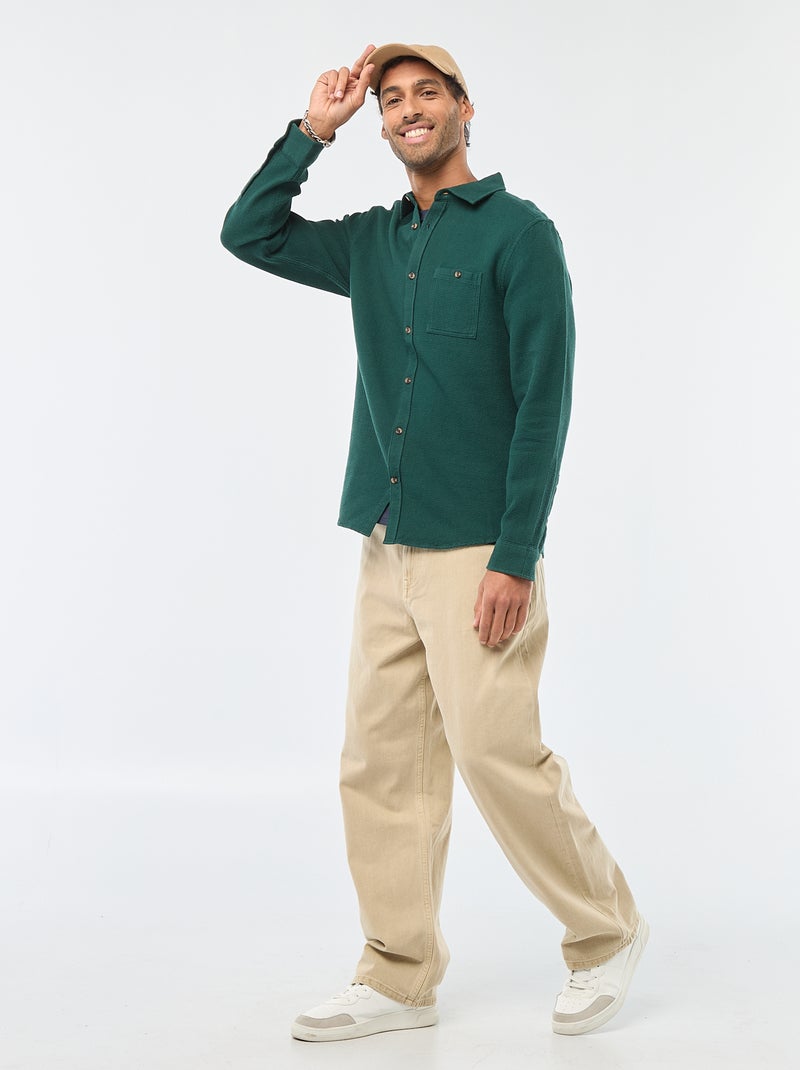 Chemise à manches longues en matière gaufrée Vert - Kiabi