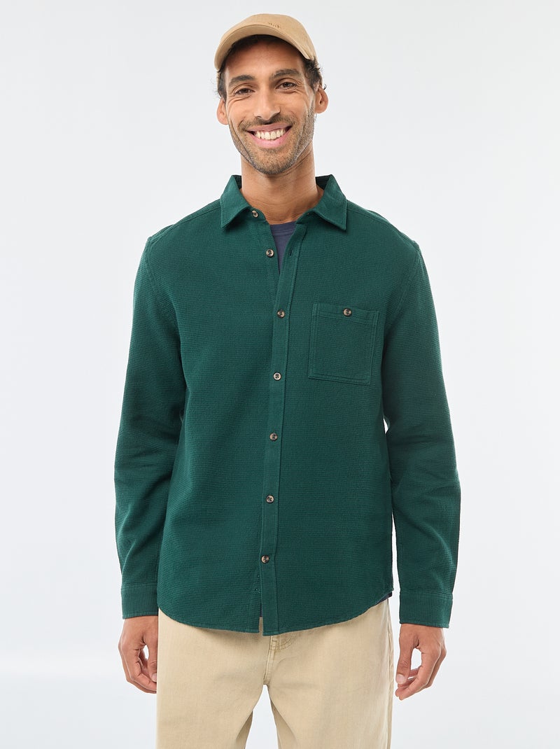 Chemise à manches longues en matière gaufrée Vert - Kiabi