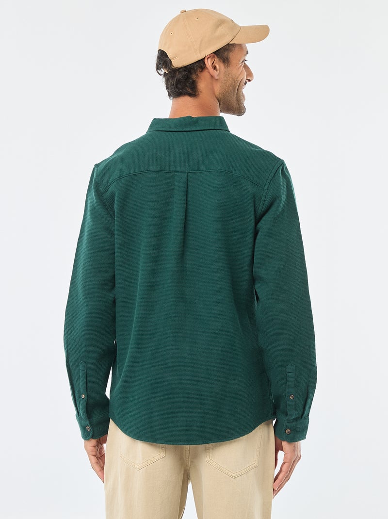 Chemise à manches longues en matière gaufrée Vert - Kiabi